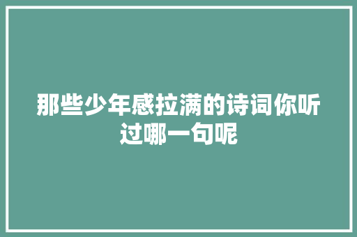 那些少年感拉满的诗词你听过哪一句呢