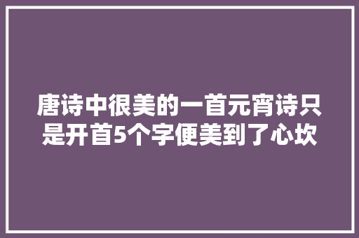 唐诗中很美的一首元宵诗只是开首5个字便美到了心坎里