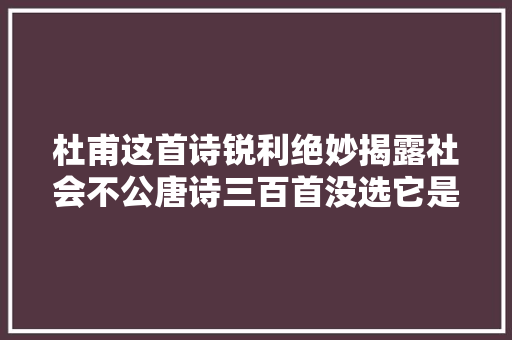 杜甫这首诗锐利绝妙揭露社会不公唐诗三百首没选它是损失