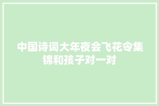 中国诗词大年夜会飞花令集锦和孩子对一对