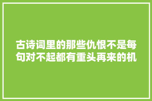 古诗词里的那些仇恨不是每句对不起都有重头再来的机会