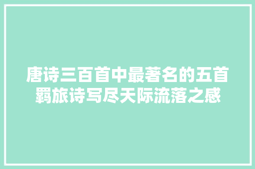 唐诗三百首中最著名的五首羁旅诗写尽天际流落之感
