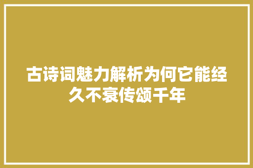 古诗词魅力解析为何它能经久不衰传颂千年
