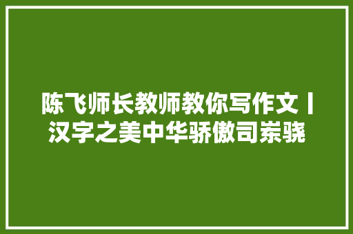 陈飞师长教师教你写作文丨汉字之美中华骄傲司岽骁