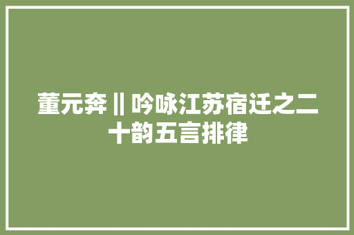 董元奔‖吟咏江苏宿迁之二十韵五言排律