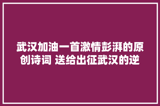 武汉加油一首激情彭湃的原创诗词 送给出征武汉的逆行者 武汉加油一首激情彭湃的原创诗词 送给出征武汉的逆行者