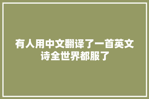 有人用中文翻译了一首英文诗全世界都服了