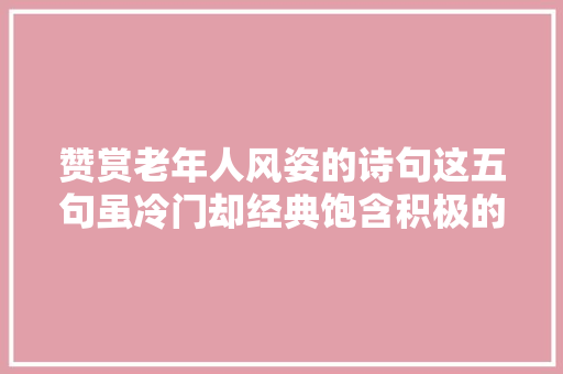 赞赏老年人风姿的诗句这五句虽冷门却经典饱含积极的人生立场