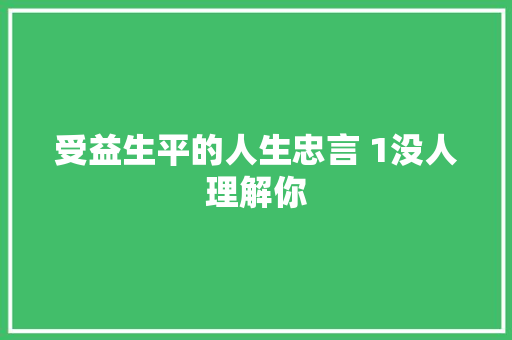 受益生平的人生忠言 1没人理解你