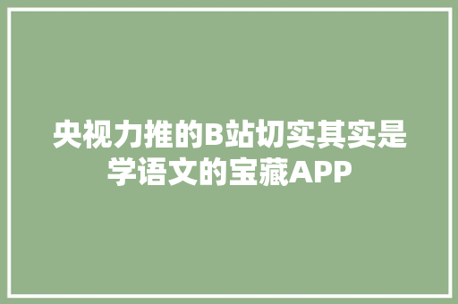 央视力推的B站切实其实是学语文的宝藏APP 央视力推的B站切实其实是学语文的宝藏APP