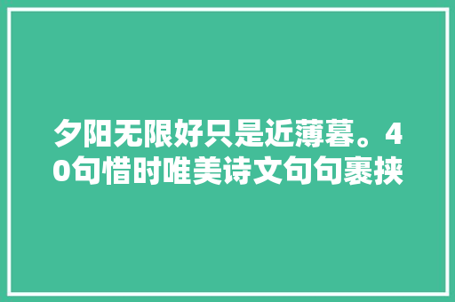 夕阳无限好只是近薄暮。40句惜时唯美诗文句句裹挟着忧伤