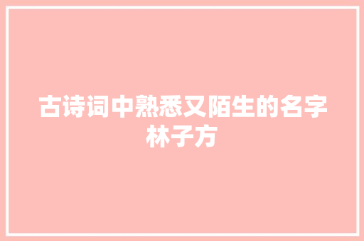 古诗词中熟悉又陌生的名字林子方