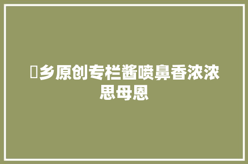 鹮乡原创专栏酱喷鼻香浓浓思母恩