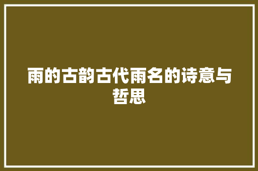 雨的古韵古代雨名的诗意与哲思