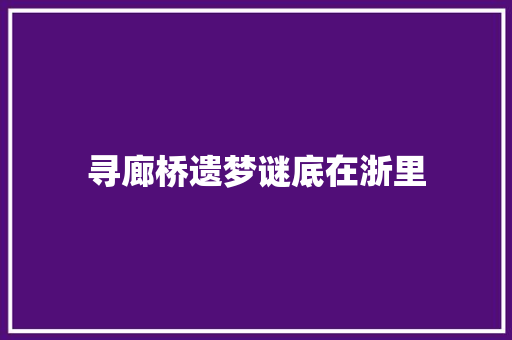 寻廊桥遗梦谜底在浙里