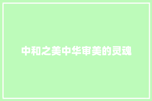 中和之美中华审美的灵魂