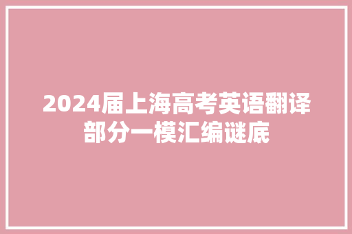 2024届上海高考英语翻译部分一模汇编谜底