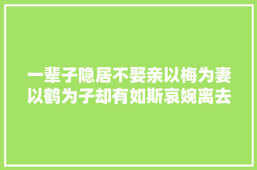 一辈子隐居不娶亲以梅为妻以鹤为子却有如斯哀婉离去宋词之作