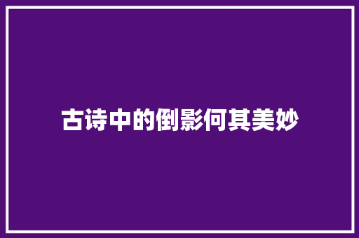 古诗中的倒影何其美妙