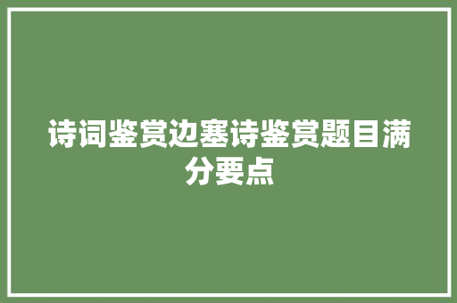 诗词鉴赏边塞诗鉴赏题目满分要点