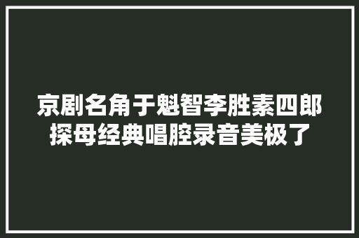 京剧名角于魁智李胜素四郎探母经典唱腔录音美极了