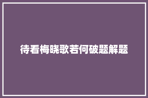 待看梅晓歌若何破题解题