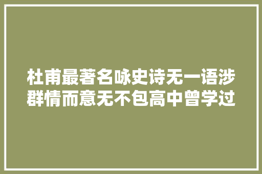 杜甫最著名咏史诗无一语涉群情而意无不包高中曾学过