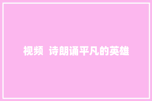 视频  诗朗诵平凡的英雄