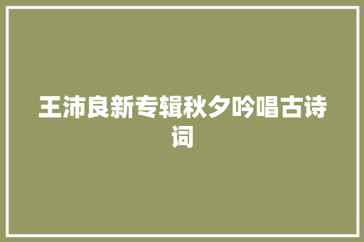 王沛良新专辑秋夕吟唱古诗词