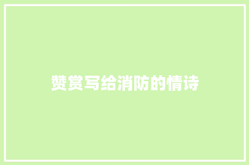 赞赏写给消防的情诗
