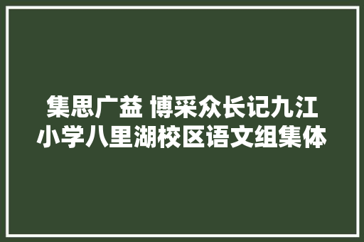 集思广益 博采众长记九江小学八里湖校区语文组集体备课