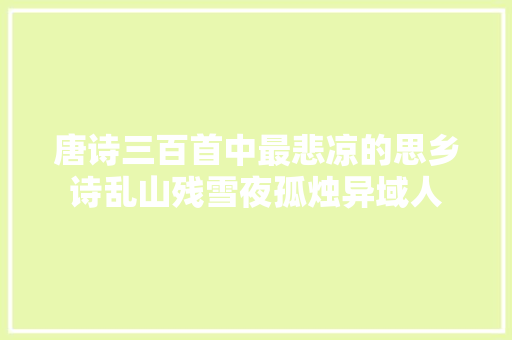 唐诗三百首中最悲凉的思乡诗乱山残雪夜孤烛异域人