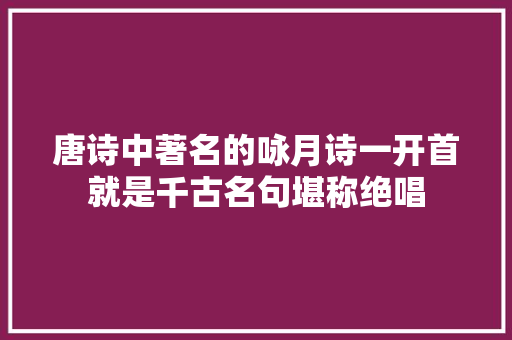 唐诗中著名的咏月诗一开首就是千古名句堪称绝唱