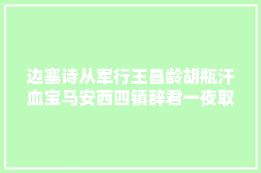 边塞诗从军行王昌龄胡瓶汗血宝马安西四镇辞君一夜取楼兰豪气