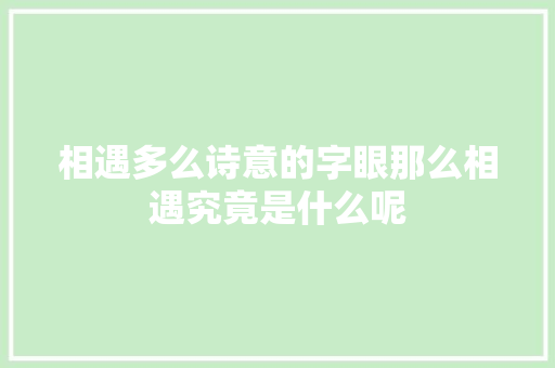 相遇多么诗意的字眼那么相遇究竟是什么呢