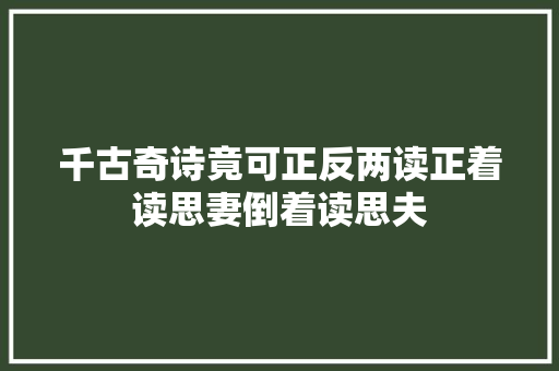 千古奇诗竟可正反两读正着读思妻倒着读思夫