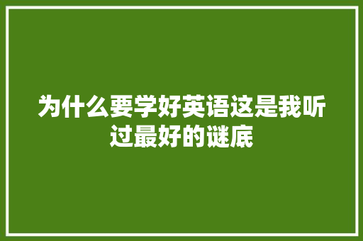 为什么要学好英语这是我听过最好的谜底