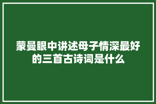 蒙曼眼中讲述母子情深最好的三首古诗词是什么