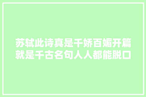 苏轼此诗真是千娇百媚开篇就是千古名句人人都能脱口而出