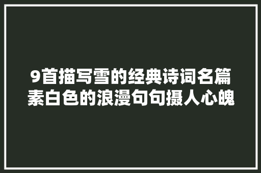 9首描写雪的经典诗词名篇素白色的浪漫句句摄人心魄