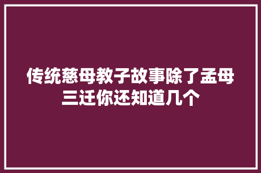 传统慈母教子故事除了孟母三迁你还知道几个