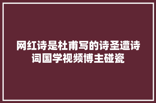 网红诗是杜甫写的诗圣遭诗词国学视频博主碰瓷