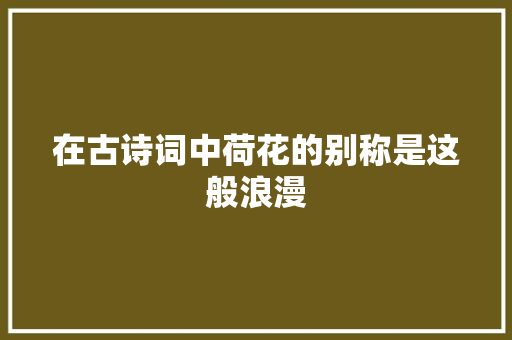 在古诗词中荷花的别称是这般浪漫