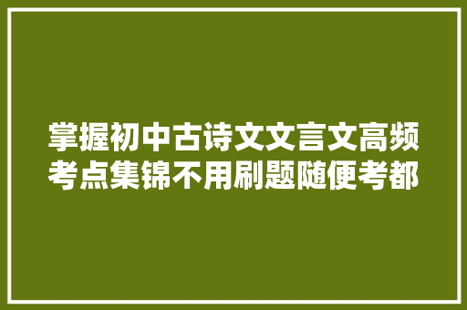 掌握初中古诗文文言文高频考点集锦不用刷题随便考都是满分