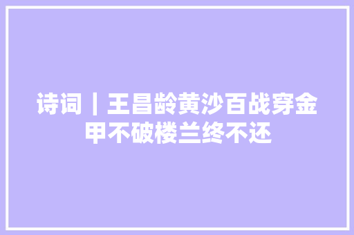 诗词｜王昌龄黄沙百战穿金甲不破楼兰终不还