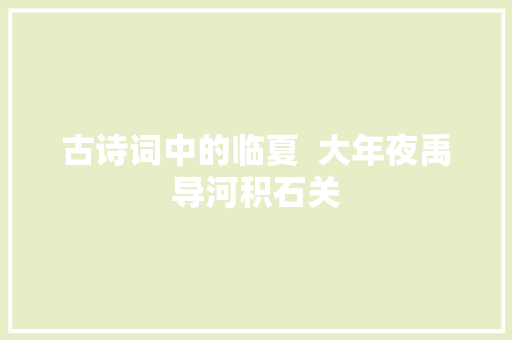 古诗词中的临夏  大年夜禹导河积石关