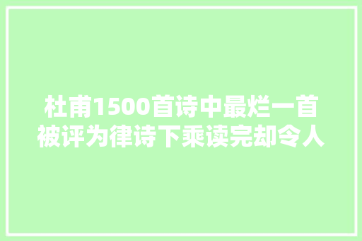 杜甫1500首诗中最烂一首被评为律诗下乘读完却令人佩服不已