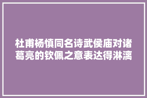 杜甫杨慎同名诗武侯庙对诸葛亮的钦佩之意表达得淋漓尽致