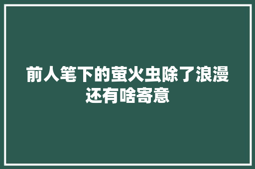 前人笔下的萤火虫除了浪漫还有啥寄意