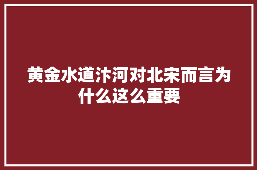 黄金水道汴河对北宋而言为什么这么重要